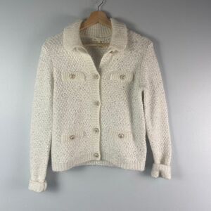 MAJE Blanc Sequin Lurex Knit Cardigan Sweater Size 1